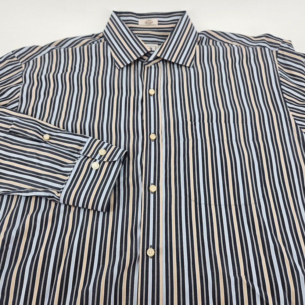 Peter Millar Mens Large Striped Button Down Shirt 100% Cotton Long Sleeve Blue